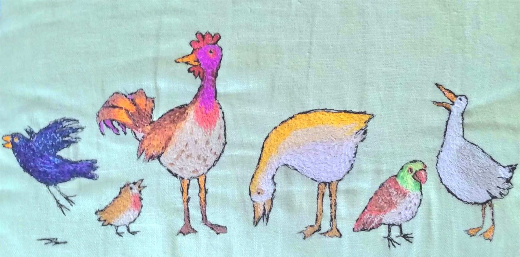 Embroidered birds